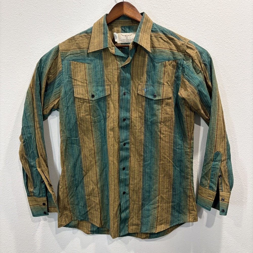 Vintage Longhorn Shirt Mens Large Stripe Western Button Up Long Sleeve USA